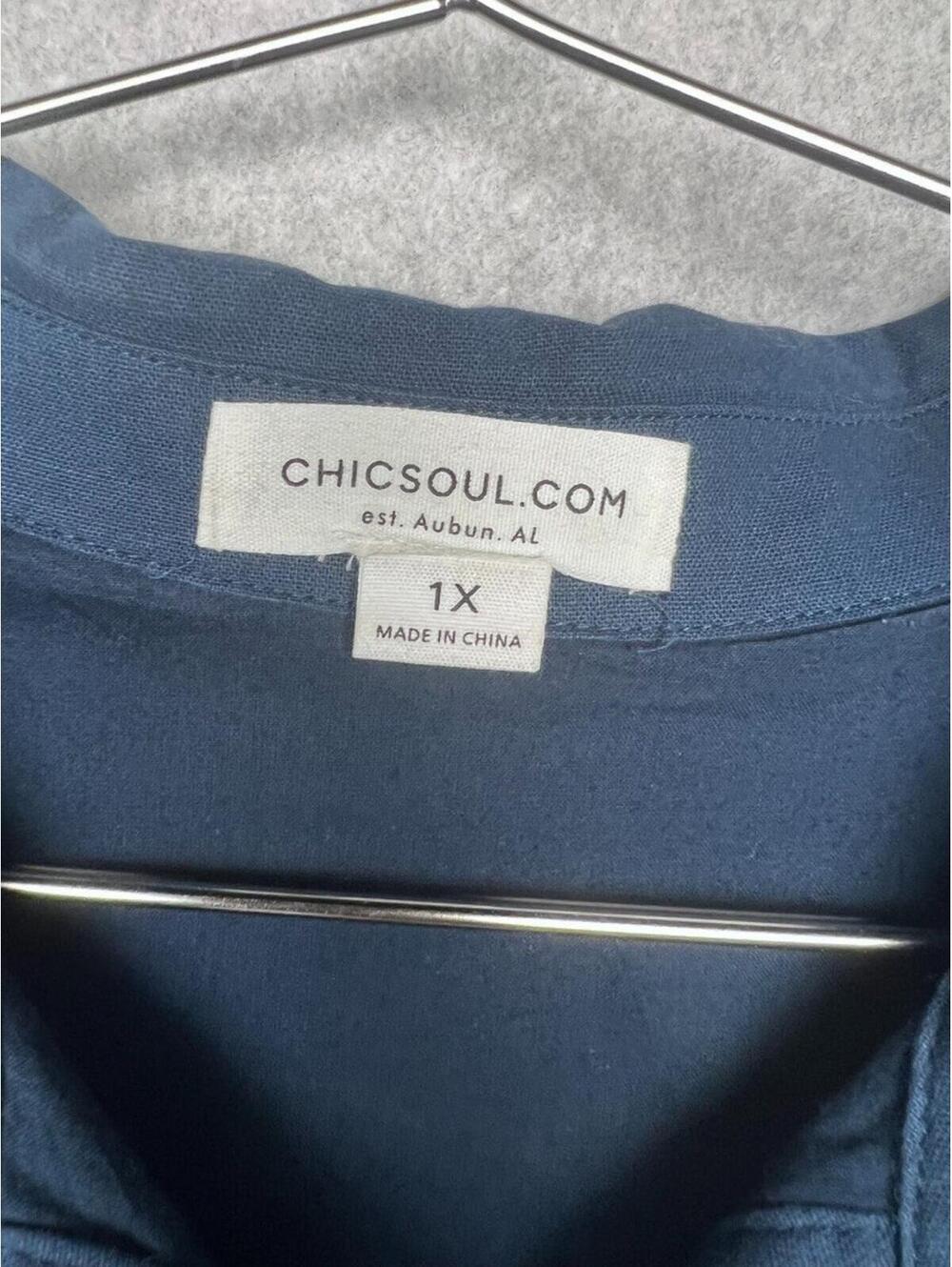 Chic Soul Dress 1X Navy Blue Cotton Linen Button Up Cottagecore Coastal Plus - Picture 6 of 10